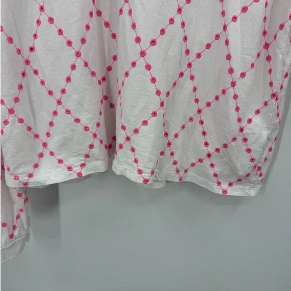 White Long Sleeve Top with Pink Diamond Dot Pattern - Picture 7 of 10